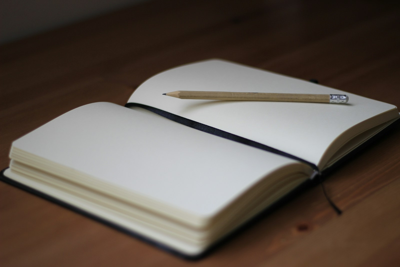 An open notebook and pencil